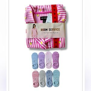 Room Service Pink Striped Lemon Print PJ Set Tommy Bahama 8 Pair No Show Socks